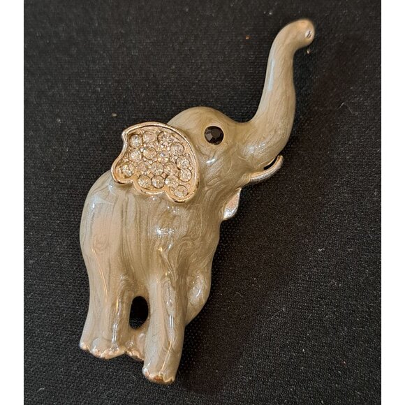 Elephant Brooch Pin With Rhinestone Accent Enamel - Picture 1 of 4
